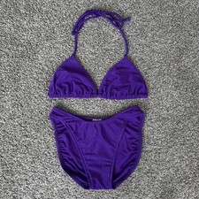 Vintage Jantzen Purple Ribbed Bikini Two-Piece Set Size 10 Triangle Top High Cut