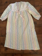 VTG Lorraine Robe Duster Retro Loungewear Housecoat seersucker Stripe Pastels L
