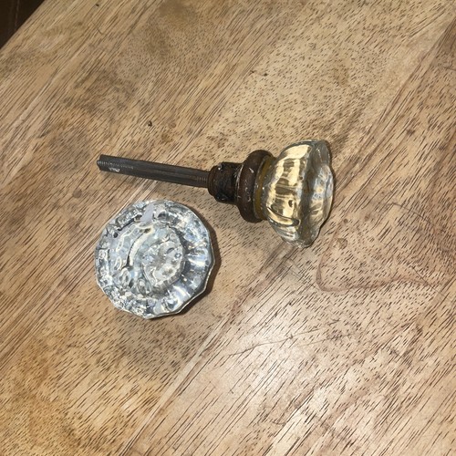 Vintage 2 crystal/glass brass door knobs