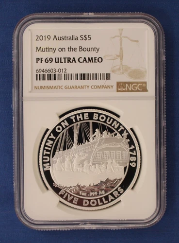 2019 Australia 1oz Silver Proof $5 coin "Mutiny on the Bounty" NGC PF69 with COA