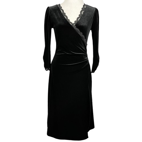 Vintage Velvet Midi Dress Womens Small 90s Y2K Goth Grunge Witchy Faux Wrap Lace