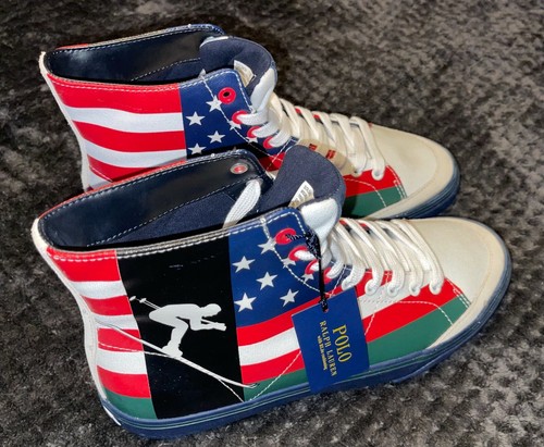 POLO RALPH LAUREN Men's Solomon Flag-Print Sneaker size: 9D Suede - Picture 3 of 8