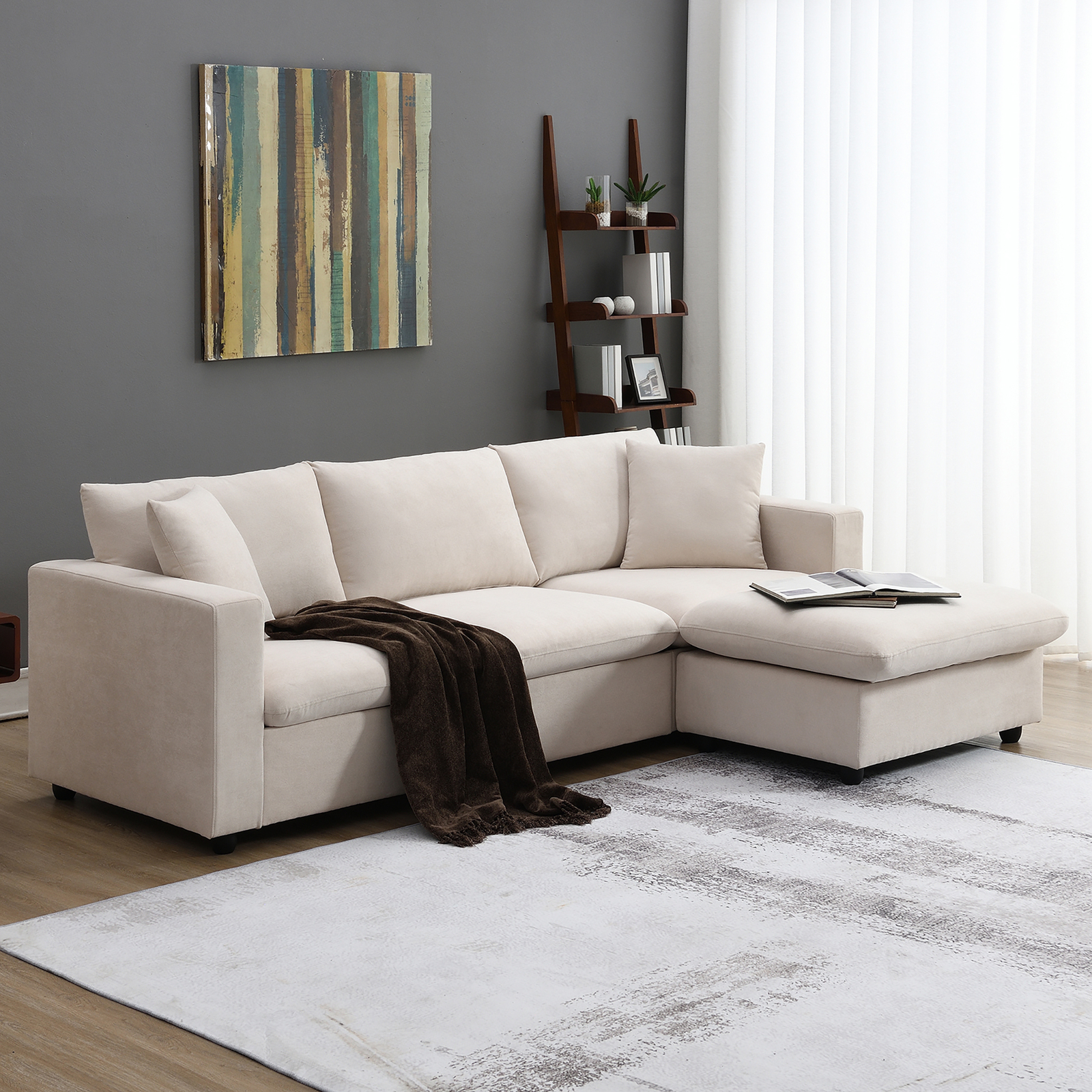 New 100.4x64.6 Modern L-Shaped Sectional Sofa and Couch Set with Video