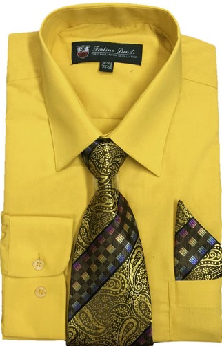 Men's Cotton Blend Dress Shirt with Tie and Handkerchief 22 different colors 21B - Picture 10 of 31