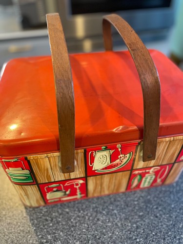 1950'S Vintage Decoware Tin Litho Picnic Basket - Picture 3 of 10