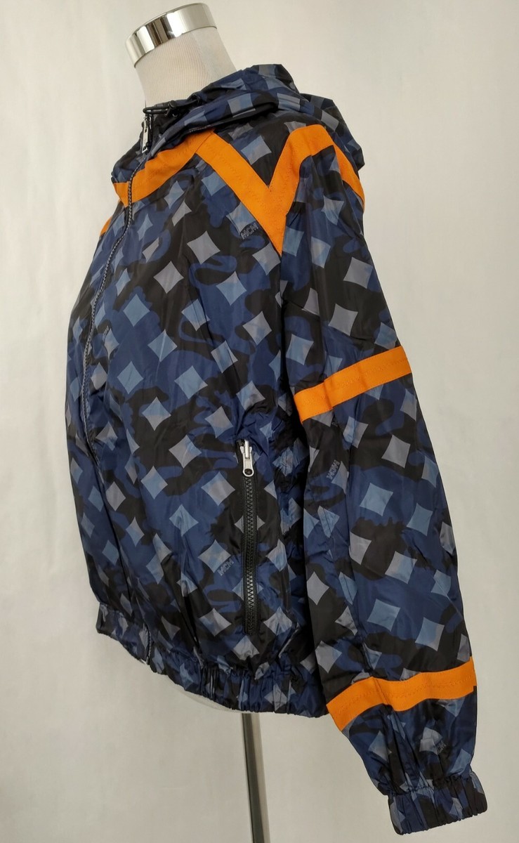 MCM★素敵!Women Nylon Camo Lion Orange Trim Hood Jacket $850 MCM Women Blue/Gray Nylon Camo Lion Orange Trim and