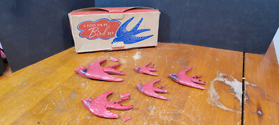 Vintage Blue red Bird Pin Up set 5 wall hangings