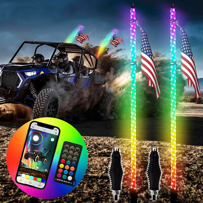WEISEN Bluetooth 2Pcs 3ft RGB LED Spiral Whip Light for Kawasaki App DIY Control