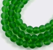 50 Czech Frosted Sea Glass Round Rocaille Beads Matte Emerald Shamrock Green 6mm