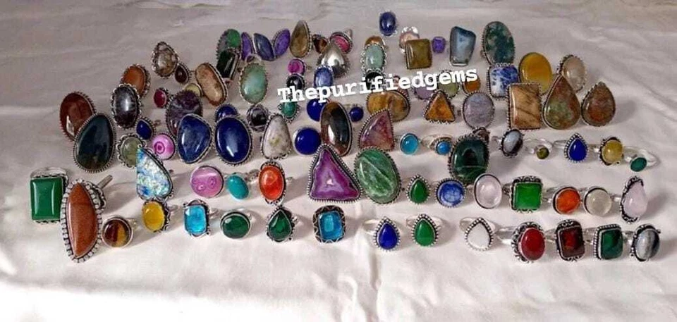 Venta al por mayor lote de anillos a granel, mezcla de anillos, joyería hecha a mano para mujer, mezcla de anillos de cristal ~ Foto 2 de 3