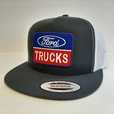 Ford Trucks Patch Yupoong Flat Brim Baseball Cap Embroidered Mesh Snapback Gray