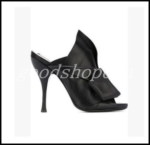 Mujeres Sexy Satén Punta abierta Moño Stiletto Zapatilla Zapatos Fiesta Banquete Sandalia Talla - Imagen 4 de 34