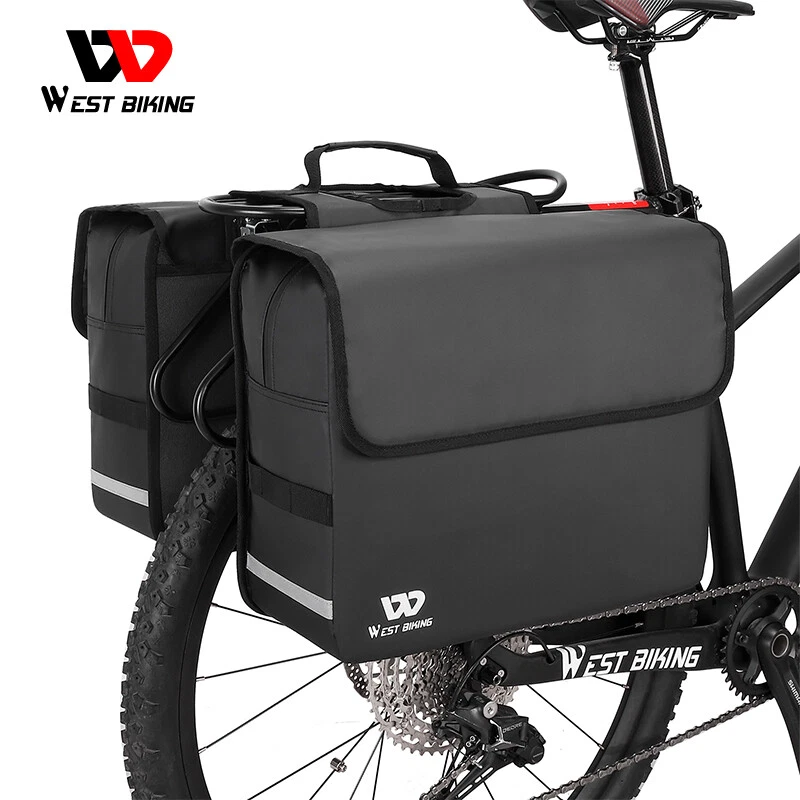 WEST BIKING Waterproof MTB Bike Double Pannier Bag Bicycle Rear Rack Pack Bag - Image 2 of 4