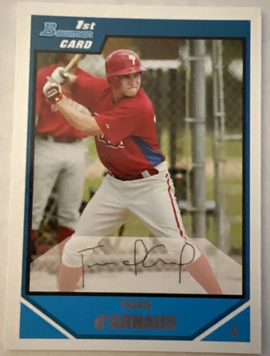 2007 BOWMAN DRAFT #BDPP14 TRAVIS D'ARNAUD PROSPECTS PHILLIES Facsimile Autograph - Picture 1 of 2
