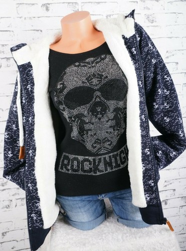 Damen Sweat Jacke Kapuze Hoodie Teddyfell gefüttert Futter Anker L XL 2XL 3XL - Bild 29 von 54