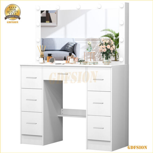 Large Dressing Table With LED Lighted Makeup Mirror And 7 Drawers Vanity Desk AU - Picture 10 of 10
