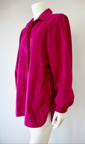 Vintage 70er Jahre Magenta Pink Einfach Kunstwildleder Puff Schulter Hell Lose Jacke L - Bild 4 von 5