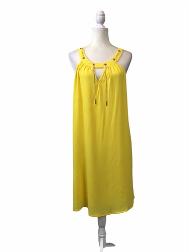 NWT MLLE GABRIELLE Size XL Yellow Sleeveless Halter Dress Gold Necklace Detail - Picture 10 of 10