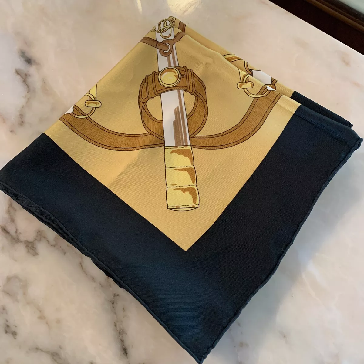 Hermes scarf black and best sale gold