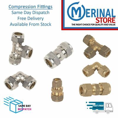 Buy Compression Pipe Fittings Brass Connectors Plumbing 8mm-10mm-15mm-22mm-28mm