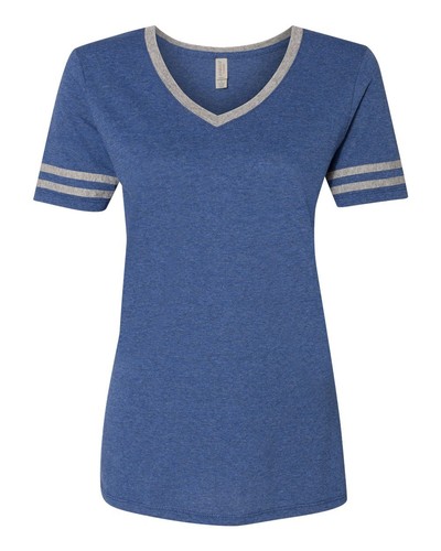 Jerzees Triblend Women's V-Neck Varsity T-Shirt - True Blue Heather/Oxford - ... - Picture 4 of 4