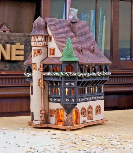 Ceramic Miniature House Handmade Tealight Candle Holder Colmar Pfister © Midene