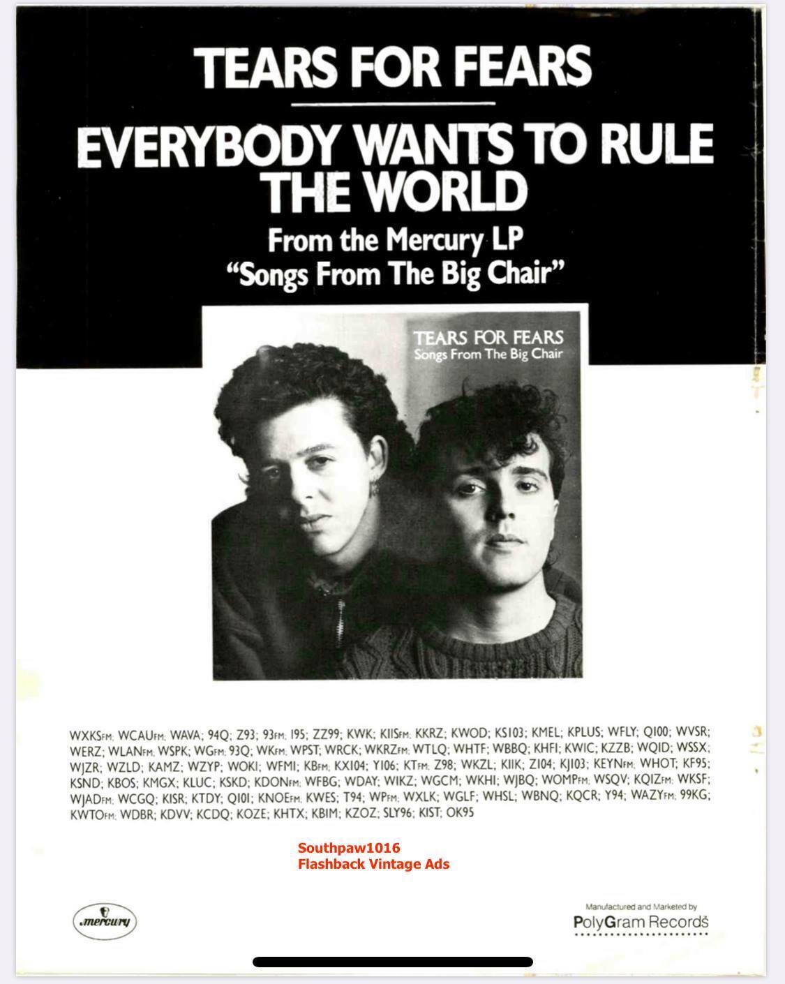 Everybody Wants to Rule the World by Tears for Fears Vintage Song