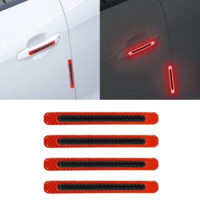 4x Red Car Door Handle Guard Protective Film Reflective Sticker Strips Scratch