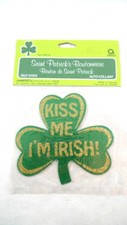 (1)+ St. Patrick's Day GREEN SHAMROCK Boutonniere Self-Stick Lapel Decoration