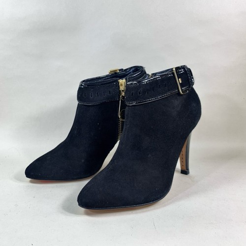 Ted Baker Black Leather & Suede 3.75” Heel Almond Toe Ankle Booties UK 3 EU 36 - Picture 3 of 20