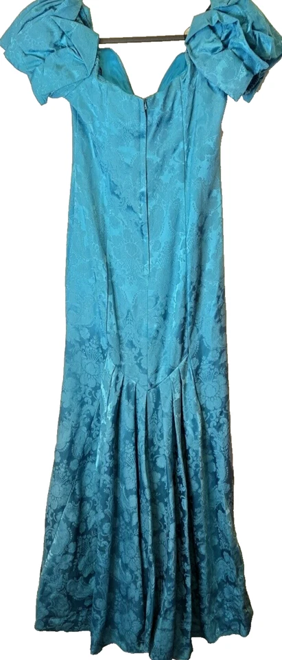 Vestido Formal De Colección Años 80 Jessica McClintock Talla 12 Jacquard Verde Azulado Sirena Noche Hada Foto 3 de 4