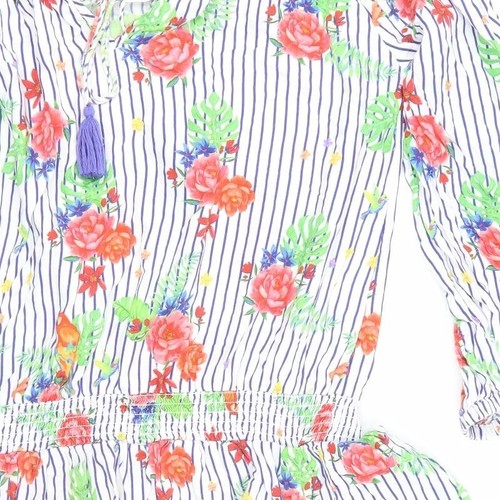Very Womens White Floral Viscose Blend Basic T-Shirt Size 18 One Shoulder - Picture 7 of 12