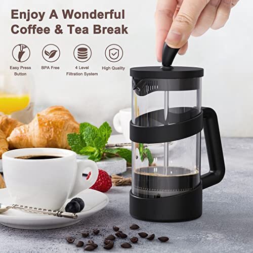 Mini French Press Coffee Maker 12 oz, Heat Cold Coffee Brewer Camping Coffee
