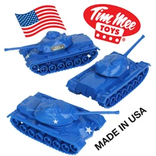 TimMee Processed Plastic M48 Patton Tank: 3 Pack BLUE Tim Mee Army Men Vehicles