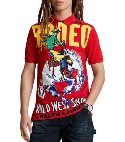 Polo Ralph Lauren Men's Rodeo Classic Fit Wild West Graphic Mesh Polo Shirt Red image 5