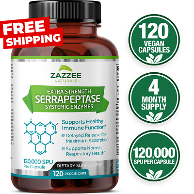 Extra Strength Serrapeptase 120,000 SPU, 120 Vegan Capsules, Delayed Release