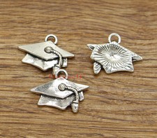 15 Graduation Hat Charms Graduate School Student Charm Antique Silver 19x25 2480