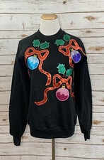 Vintage JERZEES Womens Christmas Sweatshirt Ugly Sweater Medium Metallic