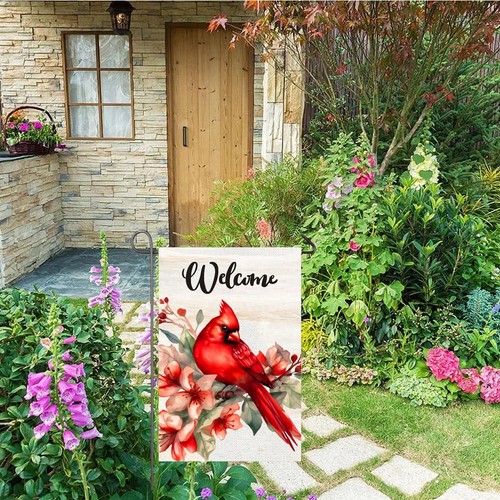 Spring Welcome Cardinal Garden Flag 12x18 Double Sided Floral Red Bird Cardin... - Picture 5 of 10