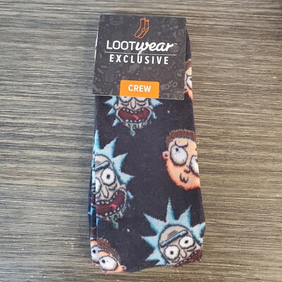NEW Loot Crate Wear PARTNERS Rick & Morty  Adult Swim Crew Socks Shoe Size 6-12