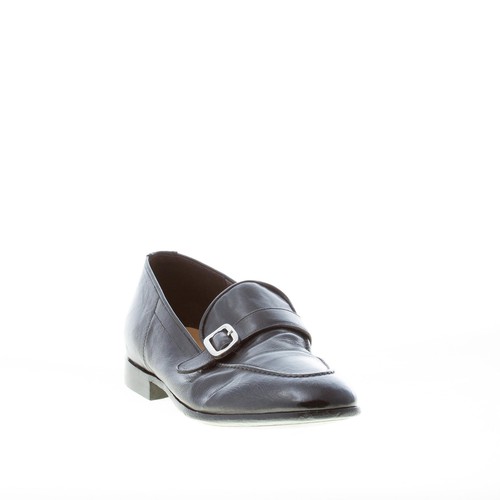 GREEN GEORGE men shoes Black soft leather hand-crafted in Italy loafer buckle - Picture 2 of 8