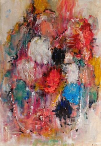 Original abstract oil and mixed media painting, signed by Nalan Laluk: "Faces" - Picture 10 of 11