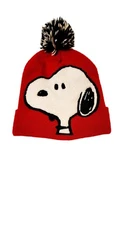 Snoopy Red Knit Beanie Hat With Pom-Pom Peanuts Worldwide LLC One Size Fits Most