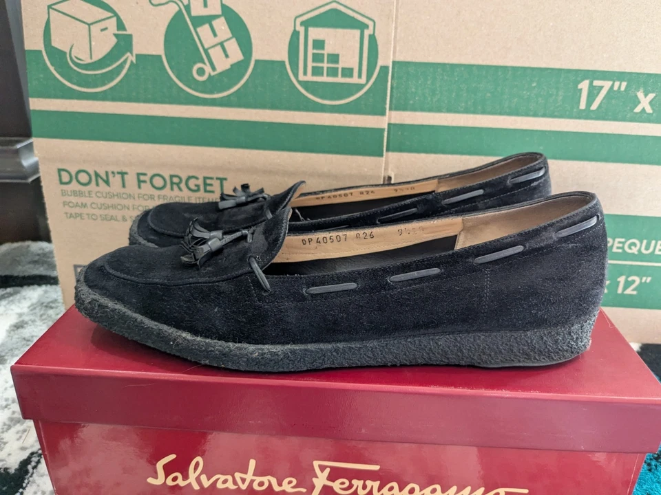 Mocasines italianos de cuero gamuza Salvatore Ferragamo de colección para mujer talla 9,5 Foto 2 de 4