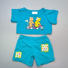 Build A Bear Pudsey Blue Bike Riding Bears Shirt And Shorts PJs Outfit