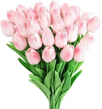 20pcs Pink Faux Tulips Flowers Fake Flowers Bouquets 13.5"