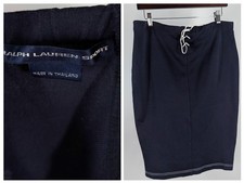 Vintage 90s Y2K Ralph Lauren RL Sport Navy Cotton Knit Lace Up Midi Pencil Skirt