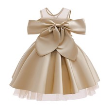 Girls Satin Bowknot Tutu Princess Dress Pageant Wedding Prom Christmas Gown Prom