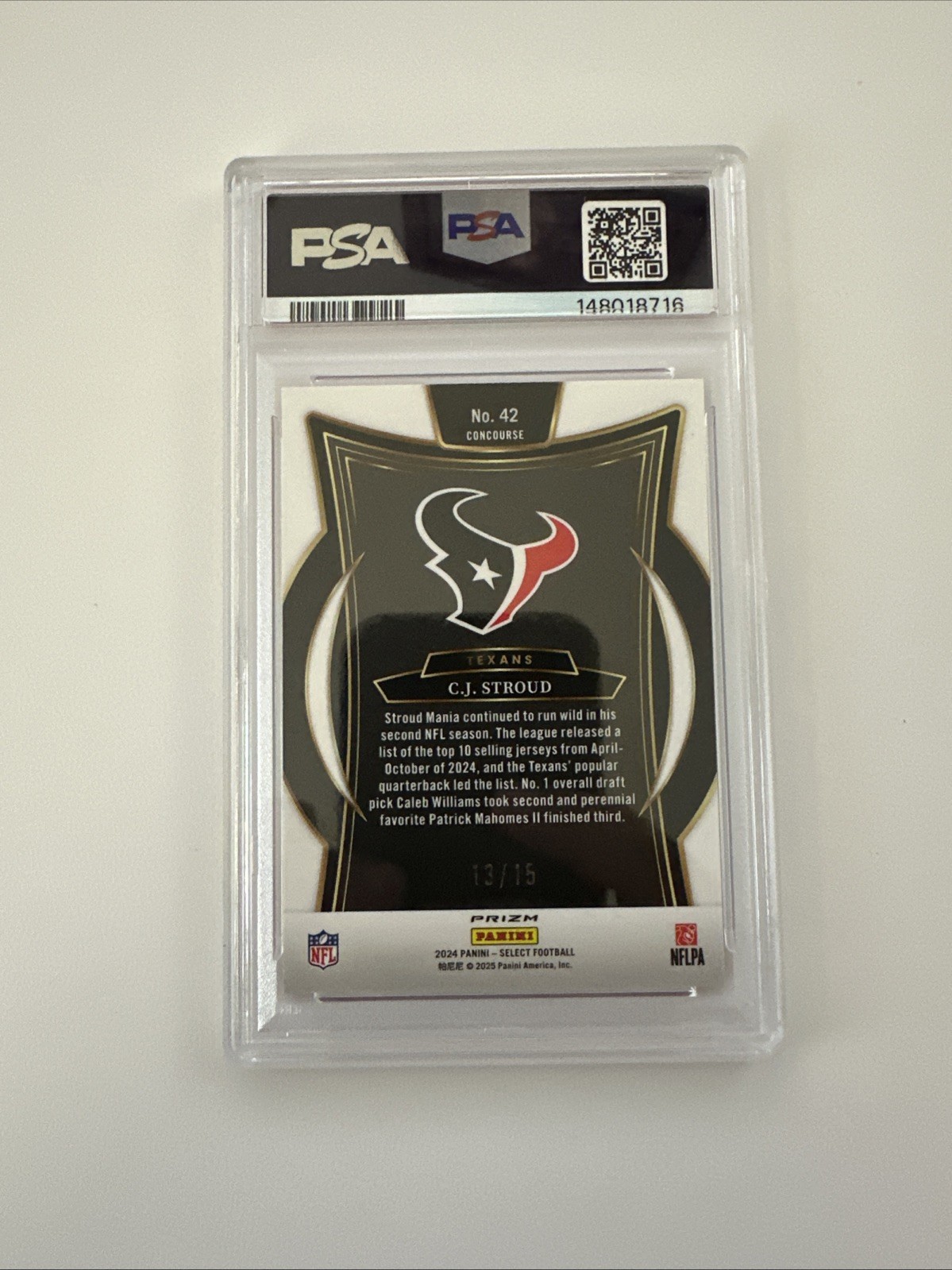 2024 Select CJ Stroud #42 Pink Glitter 13 /15 PSA 9 view 12