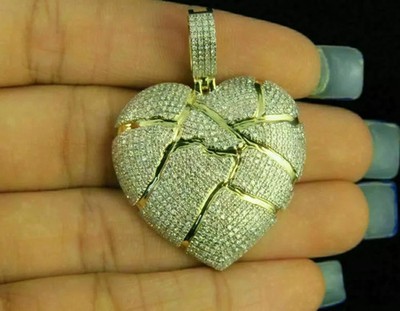 1.73 Carat Round Cut Diamond 925 Sterling Silver Heart Broken Charm Pendant Gift